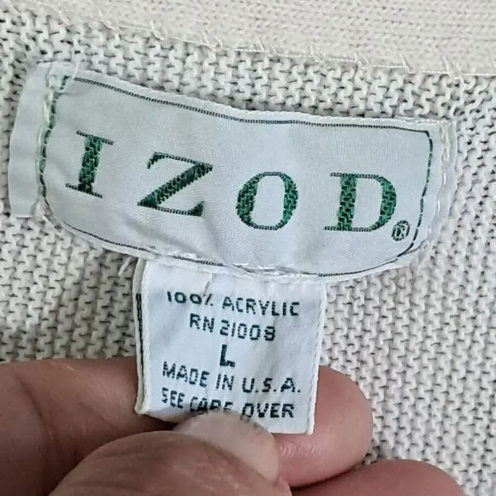 Vintage Izod Cardigan Sweater Men's‎ Large Cream Embroidered Logo 90s USA